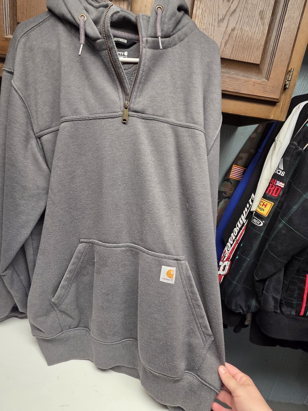 Carhartt Gray Hooded Quarter-Zip Sweatshirt